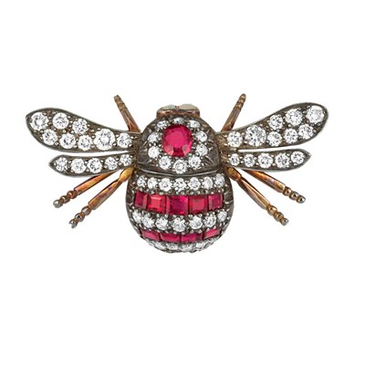 Lot 59 - Silver, Gold, Ruby, Diamond and Opal Insect Brooch