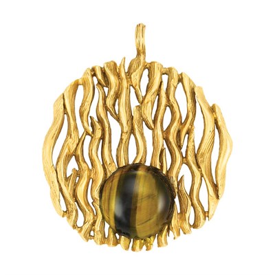 Lot 495 - Gold and Tiger's-Eye Pendant, Kutchinsky