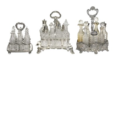 Lot 376 - Group of Three Silver Plated and Glass Cruet Sets