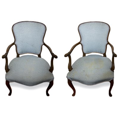 Lot 208 - Pair of Louis XV Style Walnut Fauteuils