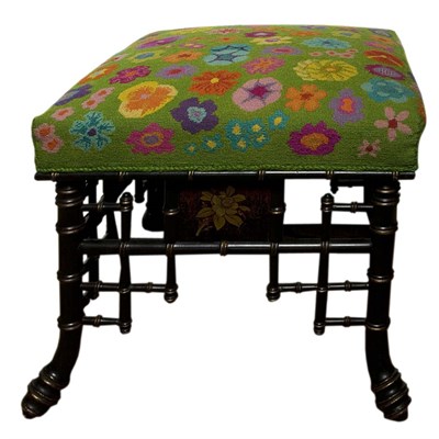 Lot 211 - Needlepoint Upholstered Faux Bamboo Stool...