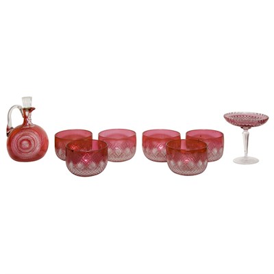 Lot 303 - Group of Eight Cranberry Glass Table Articles