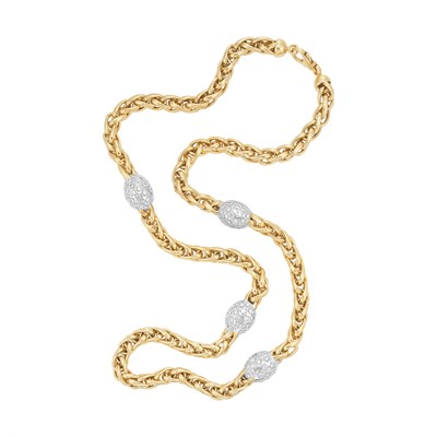 Lot 572 - Two-Color Gold and Diamond Chain Necklace