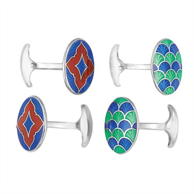 Lot 211 - Two Pairs of Sterling Silver and Enamel Cufflinks, Deakin & Francis