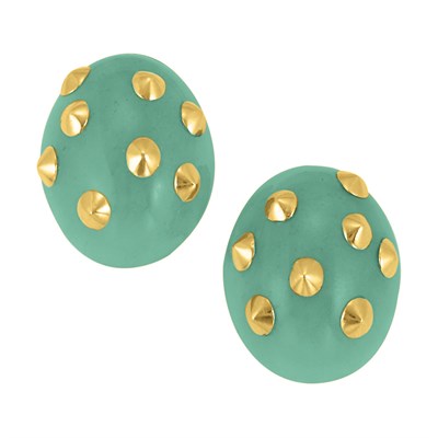 Lot 39 - Pair of Gold and Aventurine Quartz Earclips, Angela Cummings