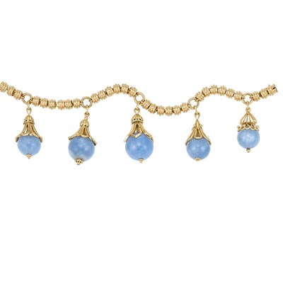 Lot 401 - Gold and Blue Chalcedony Charm Bracelet