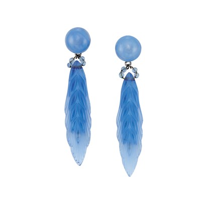 Lot 366 - Pair of Rousselet Lalique Glass Pendant-Earclips
