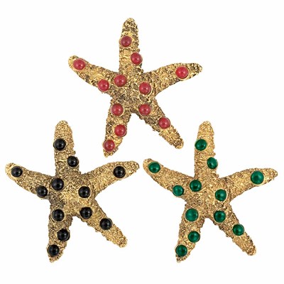 Lot 343 - Three Cast Bronze and Hardstone Starfish Brooches