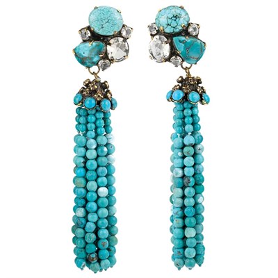 Lot 367 - Pair of Iradj Moini Turquoise Fringe Earclips