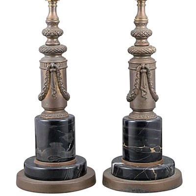 Lot 260 - Pair of Neoclassical Style Brass and Marble...