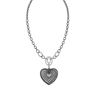 Lot 112 - Blackened Gold, Diamond and Black Diamond Heart Pendant with Chain