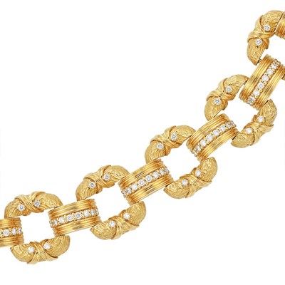 Lot 477 - Gold and Diamond Bracelet