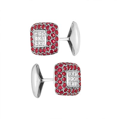 Lot 109 - Pair of White Gold, Diamond and Ruby Cufflinks