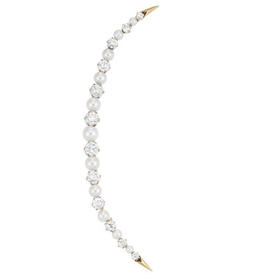 Lot 32 - Antique Gold, Diamond and Pearl Crescent Brooch