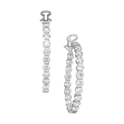 Lot 455 - Pair of Diamond Hoop Earrings