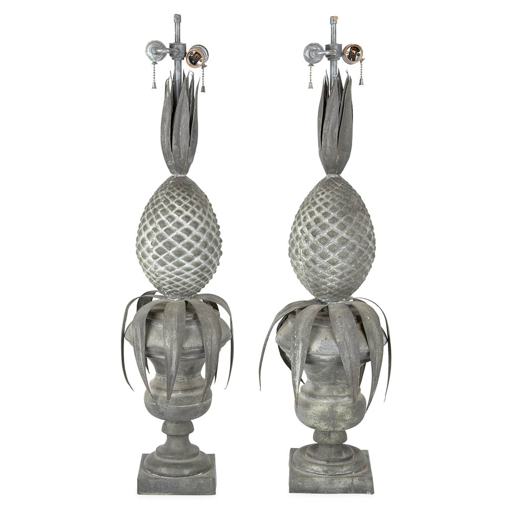 Lot 150 - Pair of Patinated-Metal Pineapple-Form Lamps...