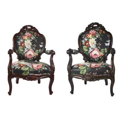 Lot 188 - Pair of Rococo Revival Carved Rosewood...