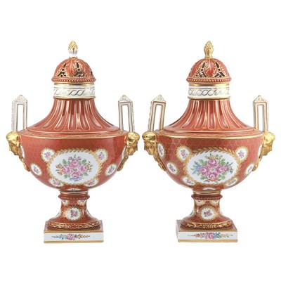 Lot 233 - Pair of Dresden Porcelain Covered Urns Height...