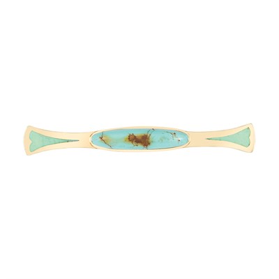 Lot 91 - Arts and Crafts Gold, Turquoise and Enamel Bar Pin, Tiffany & Co., by Louis Comfort Tiffany