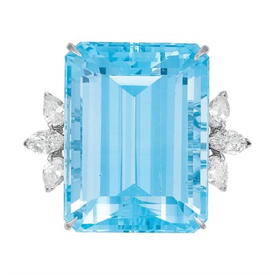 Lot 460 - White Gold, Aquamarine and Diamond Ring