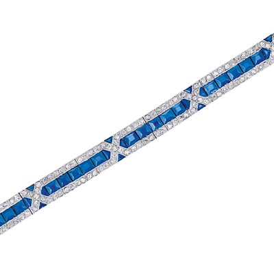 Lot 615 - Platinum, Diamond and Sapphire Bracelet