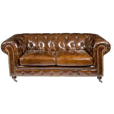 Lot 393 - Pair of Brown Leather Tufted Chesterfield Sofas