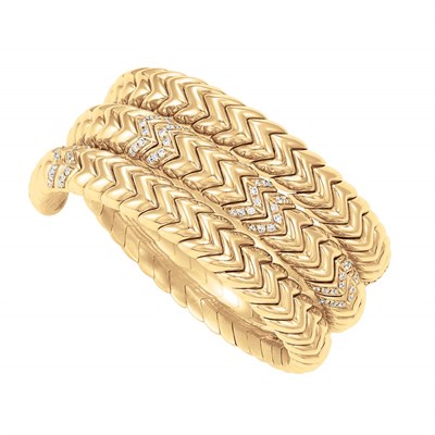 Lot 400 - Gold and Diamond Bangle Bracelet, Bulgari