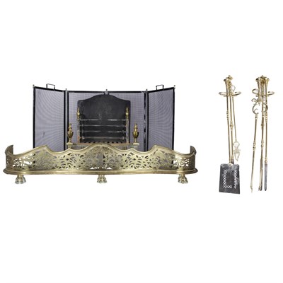 Lot 394 - Group of George III Style Brass Fireplace...