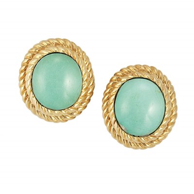 Lot 312 - Pair of Gold and Turquoise Earclips