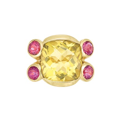 Lot 77 - Gold, Lemon Quartz and Pink Tourmaline Ring