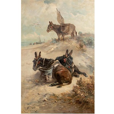 Lot 14 - Henry Schouten Belgian, 1864-1927 Donkeys at...