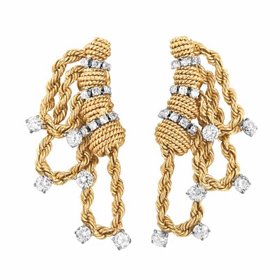 Lot 329 - Pair of Gold, Platinum and Diamond Earclips