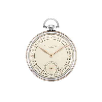 Lot 167 - Stainless Steel and Rose Gold Open Face Pocket Watch, Patek Philippe