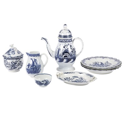 Lot 383 - Group of Eight Worcester Blue and White...