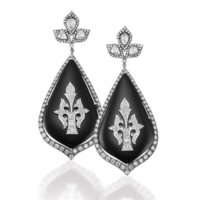 Lot 1002 - Bochic Pair of Blackened Gold, Black Onyx and Diamond Pendant-Earrings