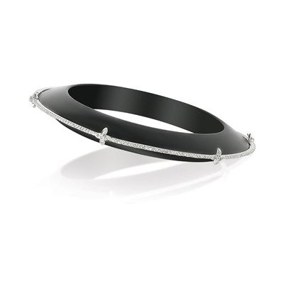 Lot 1001 - Bochic Black Bakelite, White Gold and Diamond Bangle Bracelet