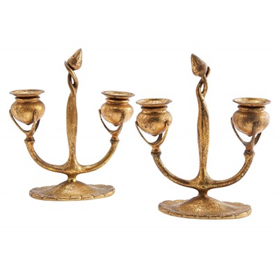 Lot 482 - Pair of Tiffany Studios Gilt-Bronze Two-Light...