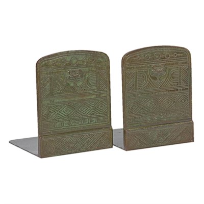 Lot 476 - Pair of Tiffany Studios Green Patinated-Bronze...