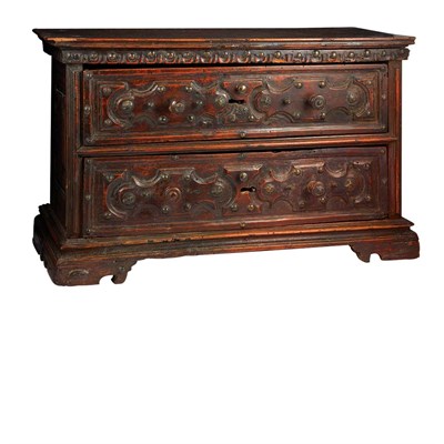 Lot 131 - Italian Baroque Brass Bound Walnut Diminutive...