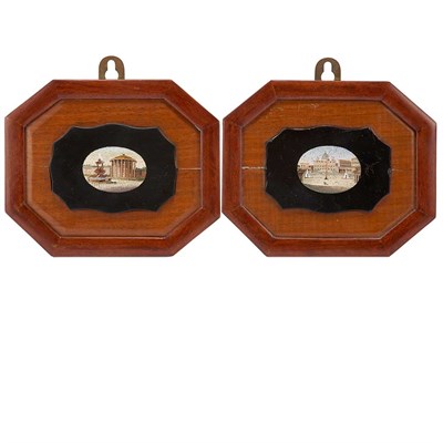 Lot 405 - Two Framed Micromosaic Plaques Each of shaped...