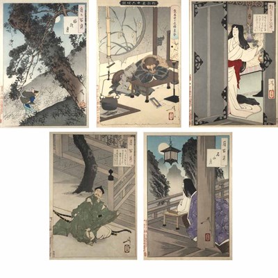Lot 45 - Yoshitoshi 19th Century Five framed woodblock...