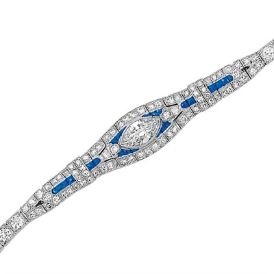 Lot 614 - Platinum, Diamond and Sapphire Bracelet