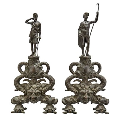 Lot 186 - Pair of Renaissance Style Bronze Chenets Each...