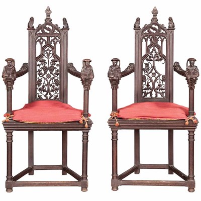 Lot 290 - Pair of Continental Gothic Revival Carved Dark...
