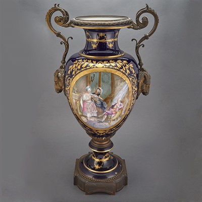 Lot 241 - Sevres Style Metal Mounted Painted Porcelain...