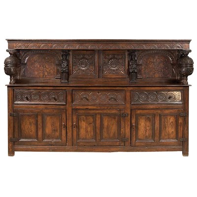 Lot 188 - English Oak and Marquetry Press Cupboard...