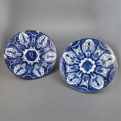 Lot 359 - Group of Four Delft Blue and White Chargers...