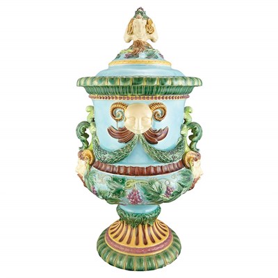 Lot 466 - English Majolica Covered Urn Attributed to...