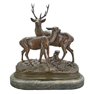 Lot 416 - French Bronze Group of a Stag and Doe After a...