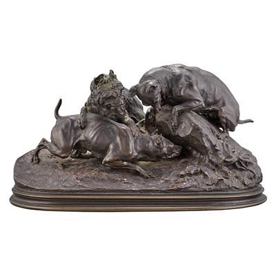 Lot 628 - Bronze Group of Three Dogs After a model by...